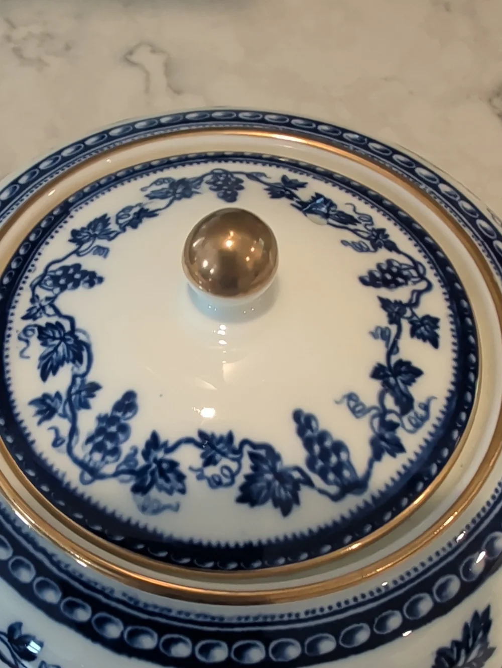 Wedgewood Sophia Blue and White Porcelain Teapot with Gold Trim